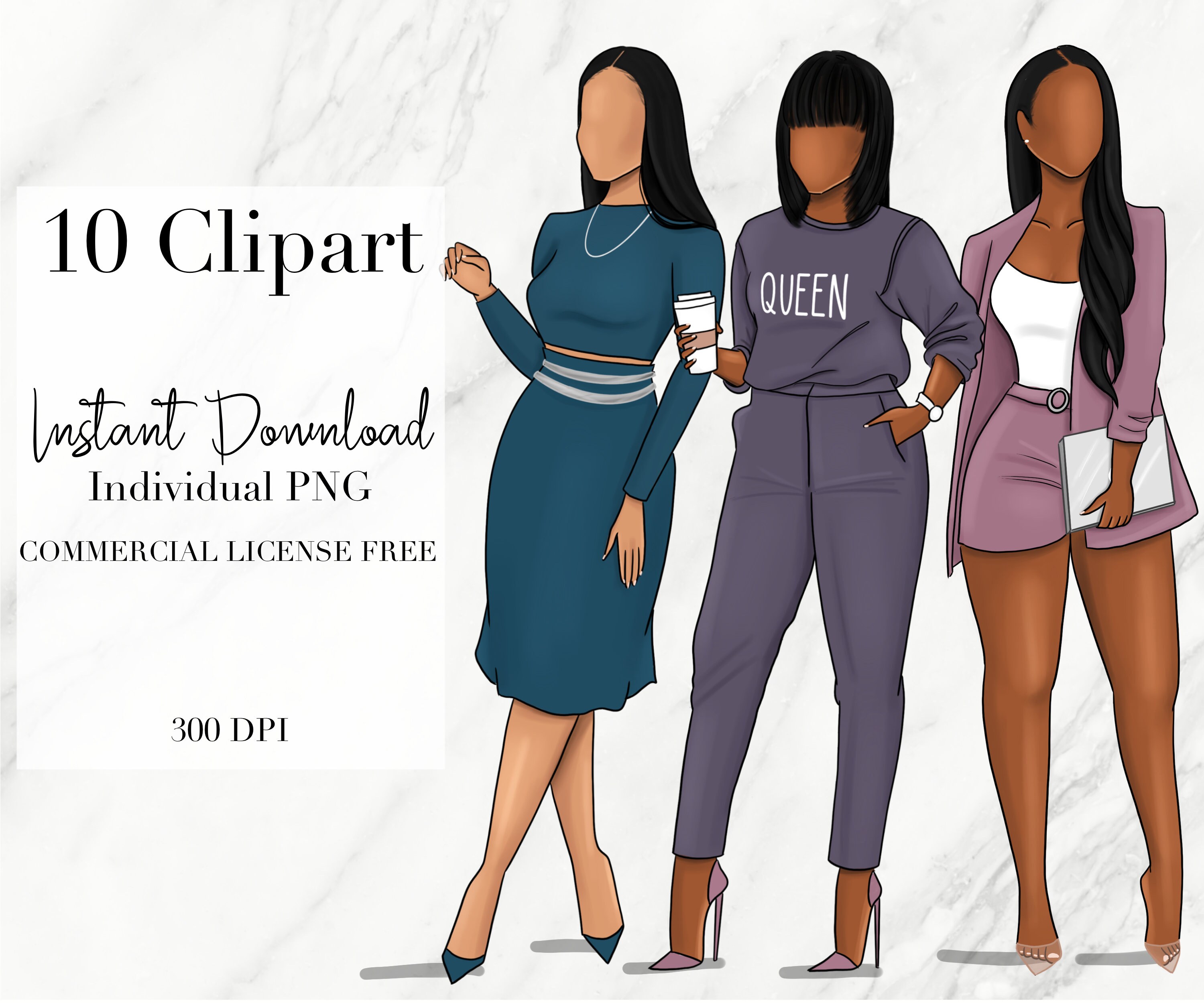 Black Woman ClipArt,  Fashion ClipArt, Digital Stickers, Boss Clipart…