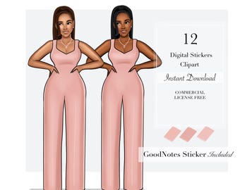 Volumen 55 / Clipart, ClipArt de mujer, ClipArt de moda, Pegatinas digitales, Pegatinas de planificador digital, Cliparts de niña negra