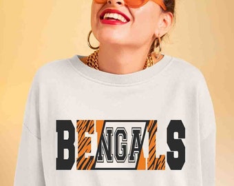 Bengals team logo png, Bengals Mascot Orang Black Tiger Stripe Retro Vintage Letters Digital download, Sublimation Design