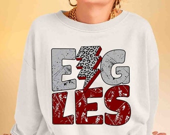 Eagles team png, Eagles Gray Maroon Leopard Distressed LIghtning Bolt Letters design png, Digital download
