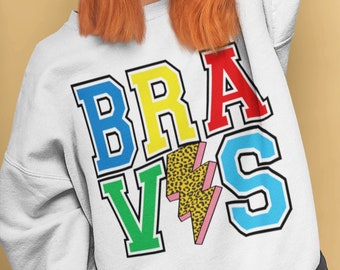 Braves png, Braves Colorfil Leopard Lightning Bolt College Leters design png, College Mascot Digital download