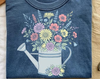 Vintage Floral Watering Can PNG, Cottagecore Grandma Core Sublimation Graphic (Digital Download)