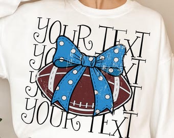 Custom Blue Bow Football PNG, Retro Football Mom Clipart, Distressed Game Day Bow Design, High Quality 300 DPI Sublimation File