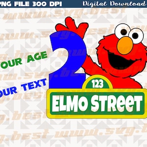 Custom Elmo Street Birthday PNG, Personalized Age and Name Design, Party Shirt Sublimation File, Digital Download for Kids Party Decor