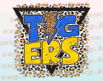 Tigers png, Tigers Royal Blue and Gold Distressed Leopard Lightning Bolt design png, Digital download