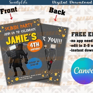Skibidi toilet Invitation Card, Editable Invitation Template, Kids Birthday Invite, Digital Download, Skibidi toilet Party