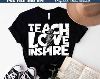 Teach Love Inspire PNG | Teacher Life PNG | Teacher life distressed leopard lightning bolt design png | Digital download