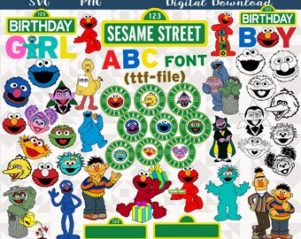 Sesame Street Birthday SVG PNG Bundle: Elmo, Cookie Monster Clipart (Digital Download)