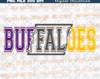 Buffaloes team logo png, Buffaloes Mascot Purple Gray Yellow College Retro Vintage Letters Digital download, Sublimation Design