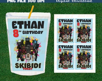 Skibidi toilet Juice label Birthday Party - Juice pouch - Caprisun - Labels Printables DIGITAL DOWNLOAD