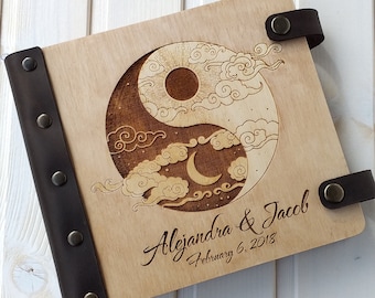 Ornaments Rustic Wood Guest book Custom Engraved Guest book Wooden Love Guestbook Yin Yang Symbol Guest Book Wedding Wooden Guest Book