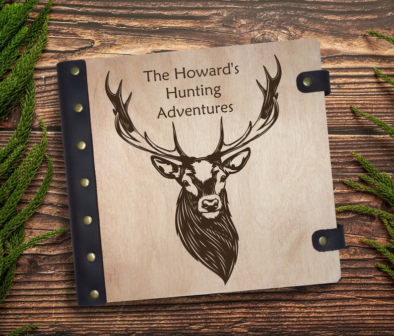 Gift hunter Personalized Hunting Memories Wooden Photo Album Deer hunting gift for men dad daddys grandfather in law Father/'s day Custom
