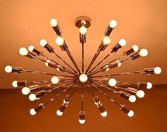 Chrome Sputnik Chandelier | Mid-Century Modern 36-Light Starburst