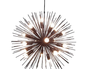 Brass Urchin Starburst Chandelier, Mid Century Pendant Light Fixture, 18 Lights