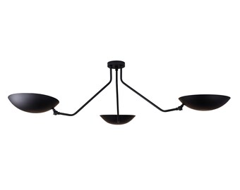Matte Black Brass Chandelier, 3-Arm Curved Ceiling Light Fixture