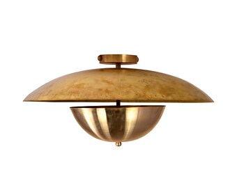 Raw Brass Disc Ceiling Lamp, Mid Century Style Chandelier, Uplifting Light