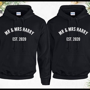Gepersonaliseerde MR & MRS Bedrukte Hoodie Datum Toevoegen Bruiloft Verloving Huwelijk Koppels Bijpassende Unisex Custom Trui Trui Tops