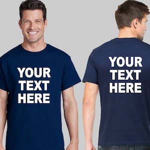 Personalised Printed T-shirt Add Custom Text Left Breast Front or Back Birthday Gifts Business Company Workwear or Stag Do Party Shirts Tops