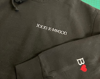 Roman Numeral Embroidery Hoodie / Sweatshirt / T Shirt / Couple Gift
