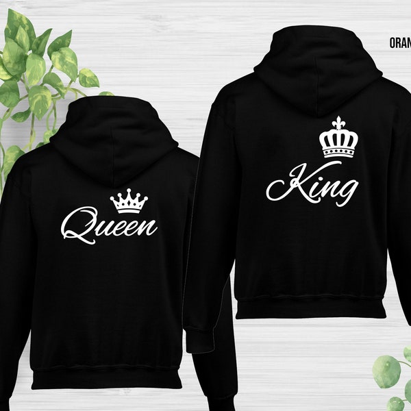 King Queen Printed Hoodies Valentines Day Gifts Couple Matching Wedding Present Marriage Lovely Gifts Unisex Sweatshirt Jumper Hood Tops