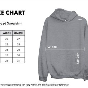a size chart for a hoodie sweatshirt