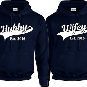 Personalised Hubby Wifey Husband Wife Hoodie Hoody Add Wedding Date Partner Present Engagement Valentines Day Honeymoon Unisex Jumpers image 8