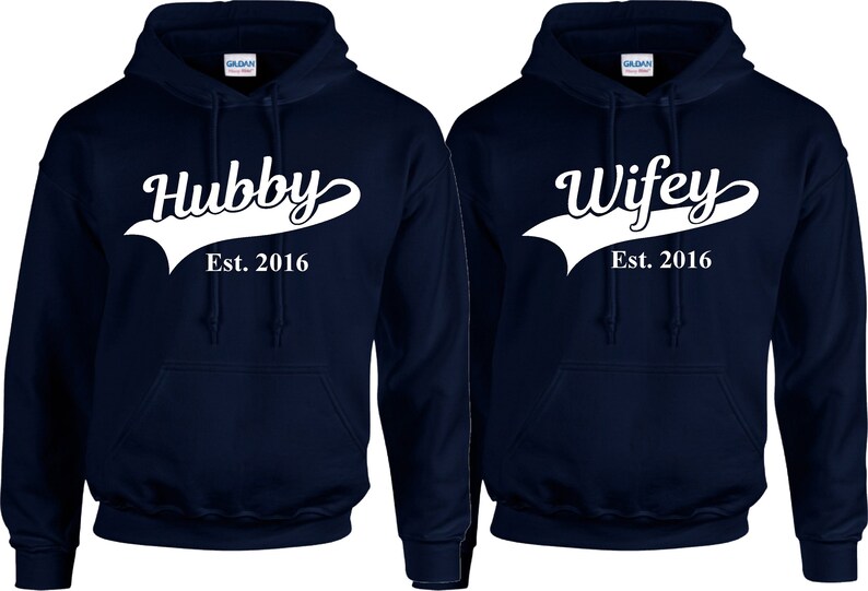 Personalised Hubby Wifey Husband Wife Hoodie Hoody Add Wedding Date Partner Present Engagement Valentines Day Honeymoon Unisex Jumpers image 8