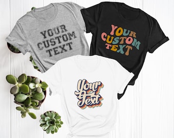Personalised Retro Print T-Shirt, Custom Text T Shirt, Retro Font Shirt Back Print Personalized Wording Tee Birthday Gift For Her Tee Tops