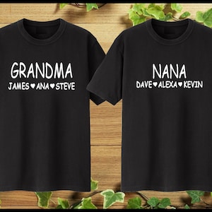 Personalised Grandma Nana T-shirt Grandad Grandmother Gift for Grandma Customised Unisex Shirt Add Grandchildren Names Old Couple Matching T