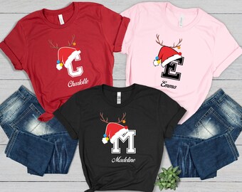 Personalised Christmas Hat T-shirt, Family Reunion Shirt, Personalized Wording Tee Birthday Gift For Her Xmas Gift Tee Tops