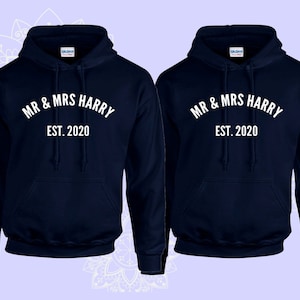 Gepersonaliseerde MR & MRS-hoodie Aangepaste datum Bruiloft Verloving Huwelijk Koppels Bijpassende aangepaste trui Presenteert Unisex-tops