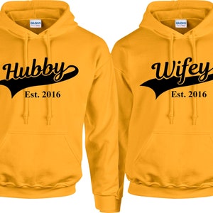 Personalised Hubby Wifey Husband Wife Hoodie Hoody Add Wedding Date Partner Present Engagement Valentines Day Honeymoon Unisex Jumpers image 2