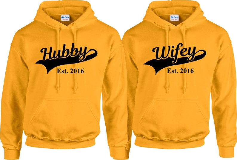 Personalised Hubby Wifey Husband Wife Hoodie Hoody Add Wedding Date Partner Present Engagement Valentines Day Honeymoon Unisex Jumpers image 2