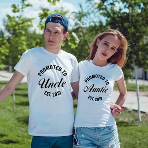 Personalised Promoted to Uncle and Auntie T-shirt Add Date Friendly Uncle Auntie Aunt Best Uncle Unisex Presents Tops