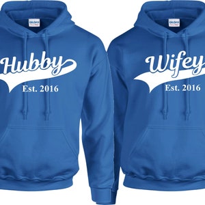 Personalised Hubby Wifey Husband Wife Hoodie Hoody Add Wedding Date Partner Present Engagement Valentines Day Honeymoon Unisex Jumpers image 4