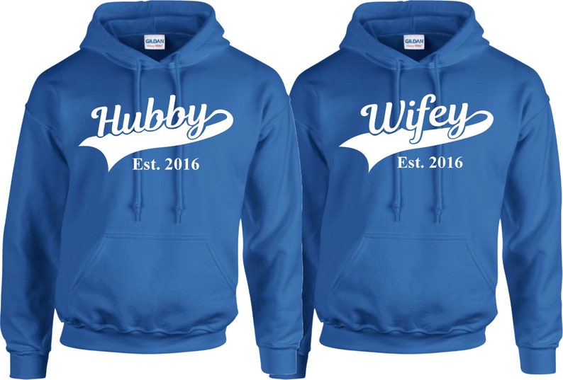 Personalised Hubby Wifey Husband Wife Hoodie Hoody Add Wedding Date Partner Present Engagement Valentines Day Honeymoon Unisex Jumpers image 4