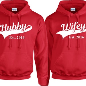 Personalised Hubby Wifey Husband Wife Hoodie Hoody Add Wedding Date Partner Present Engagement Valentines Day Honeymoon Unisex Jumpers image 5