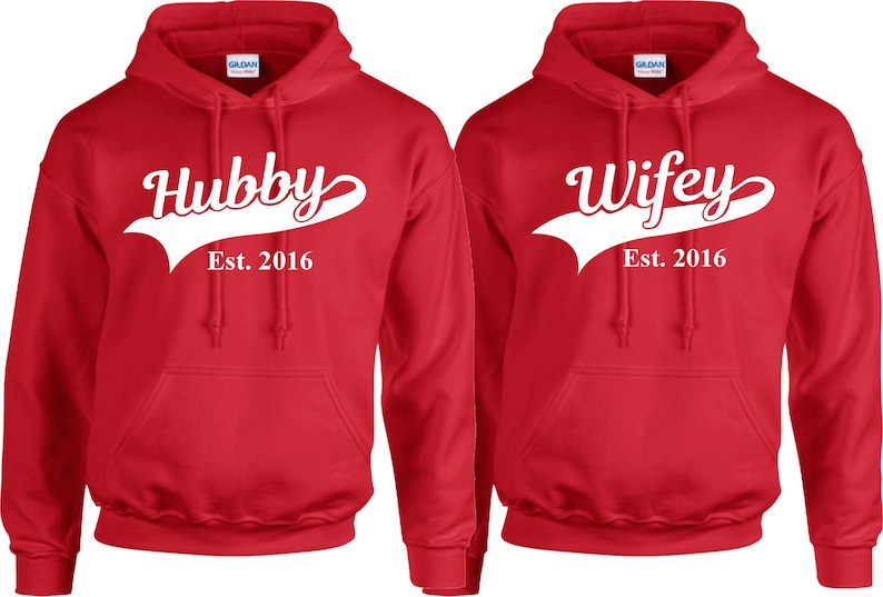 Personalised Hubby Wifey Husband Wife Hoodie Hoody Add Wedding Date Partner Present Engagement Valentines Day Honeymoon Unisex Jumpers image 5