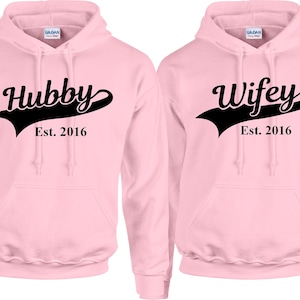 Personalised Hubby Wifey Husband Wife Hoodie Hoody Add Wedding Date Partner Present Engagement Valentines Day Honeymoon Unisex Jumpers image 6