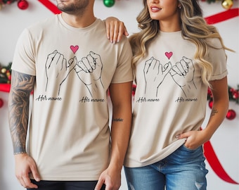 Holding Hands Custom Name Valentine’s Day T-Shirt | Personalised Couples Shirt | Custom Gift for Him & Her