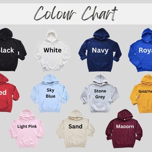 a group of sweatshirts with the names of different colors