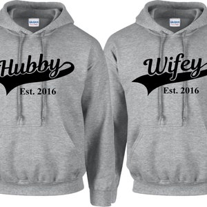 Personalised Hubby Wifey Husband Wife Hoodie Hoody Add Wedding Date Partner Present Engagement Valentines Day Honeymoon Unisex Jumpers image 7
