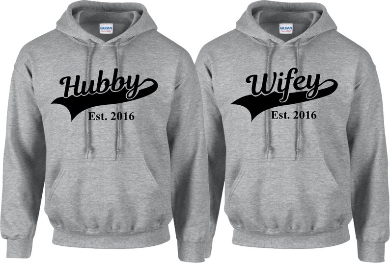 Personalised Hubby Wifey Husband Wife Hoodie Hoody Add Wedding Date Partner Present Engagement Valentines Day Honeymoon Unisex Jumpers image 7