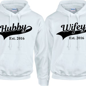 Personalised Hubby Wifey Husband Wife Hoodie Hoody Add Wedding Date Partner Present Engagement Valentines Day Honeymoon Unisex Jumpers image 9