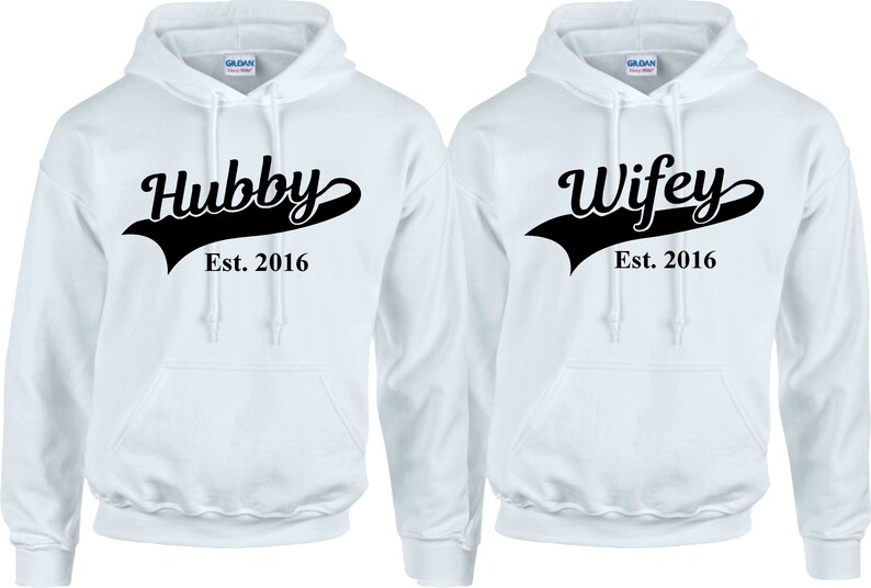 Personalised Hubby Wifey Husband Wife Hoodie Hoody Add Wedding Date Partner Present Engagement Valentines Day Honeymoon Unisex Jumpers image 9