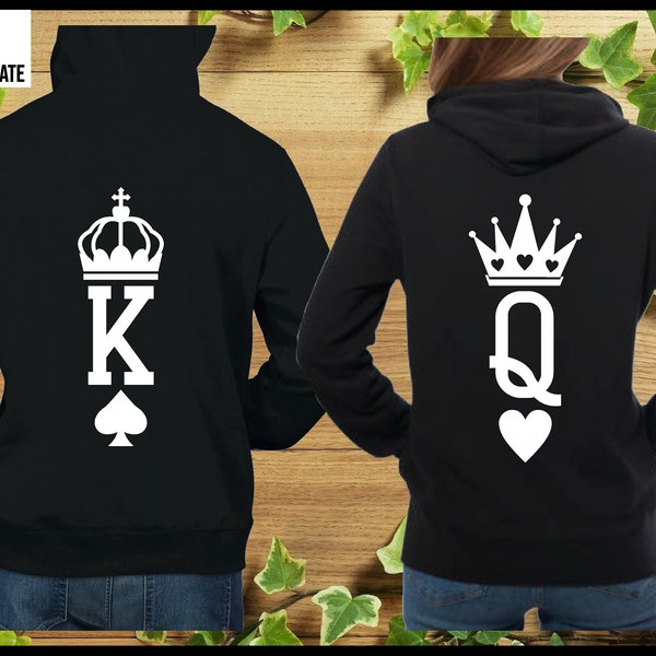 King Queen Hoodie Set of King & Queen Couples Matching Sweatshirts King Queen Sweaters King Queen Valentine's Day Present Gift Pullover Tops