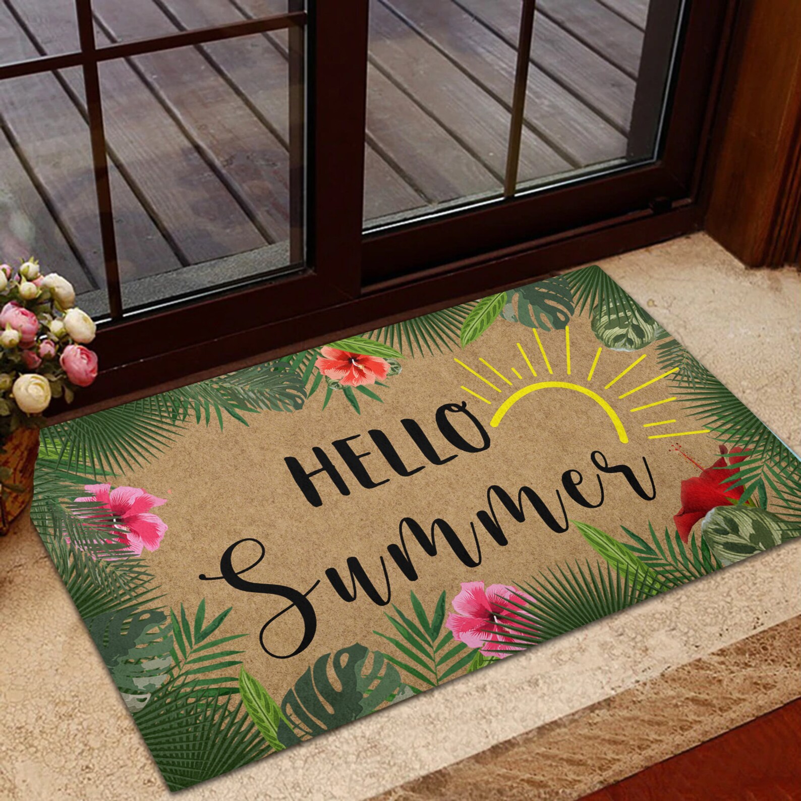 Hello Summer Tropical Doormat doormatoutdoor floor Etsy