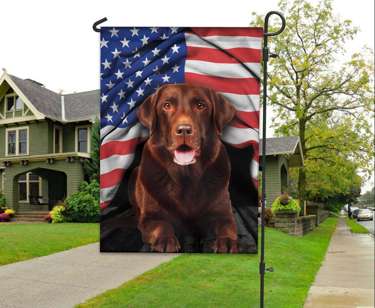 Chocolate Labrador American Patriot Flag Patriot Day House Etsy