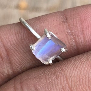 Raw Moonstone Ring, Natural Rainbow Moonstone Rough Ring, Raw Stone Ring, Birthstone Ring, 925 Silver Ring, Minimalist Ring, Gift for Mother