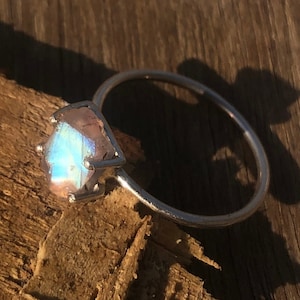 Raw Moonstone Ring, Natural Rainbow Moonstone Rough Ring, Raw Stone Ring, Birthstone Ring, 925 Silver Ring, Minimalist Ring, Gift for Mother